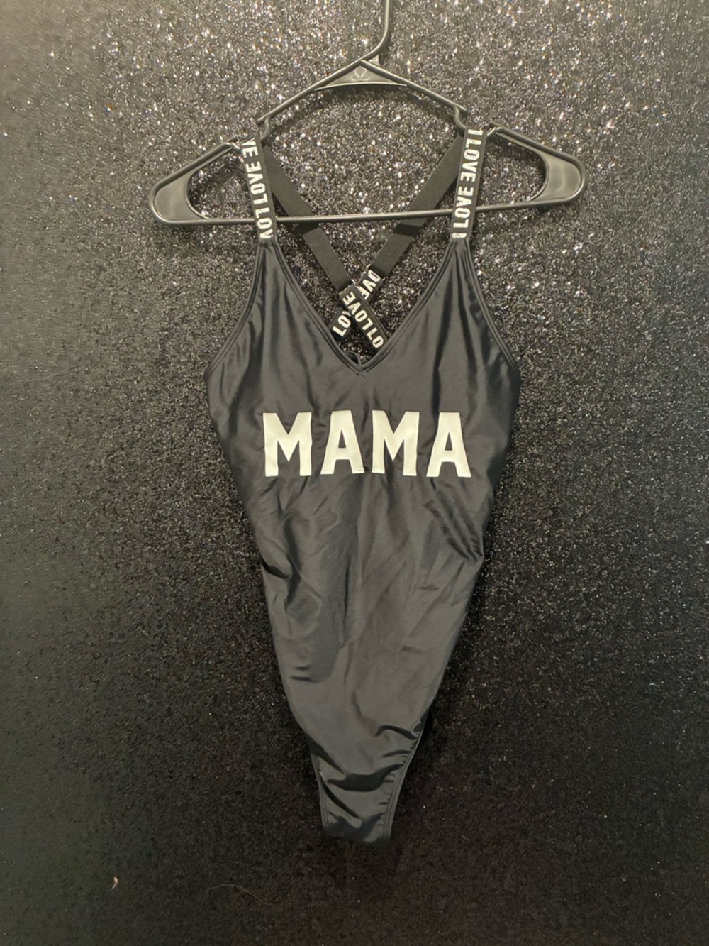 SHEIN Black One-Piece Swimsuit with "MAMA" Print